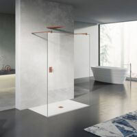 GRAND VERRE Paroi de douche fixe avec deux barres de fixation 140cm en aluminium rose d'or 80x200