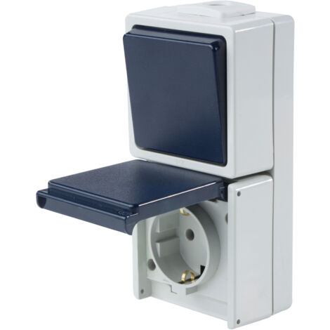 Aufputz-Schalter Kombi Aus- / Wechselschalter + Steckdose IP54
