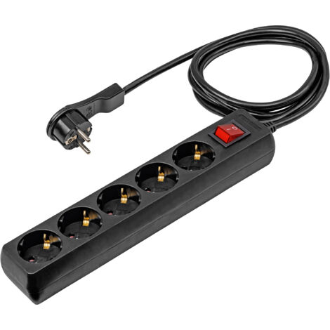 5-fach Steckdosenleiste 2m 230V schwarz Flachstecker Bügel IP20