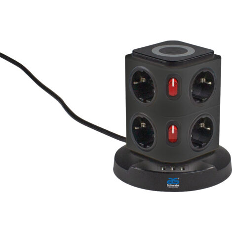 8-fach Steckdosentower 2m 230V Induktionsladefläche USB IP20