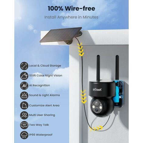 Caméra De Surveillance WiFi IeGeek 2K – Extérieure, Panneau Solaire, PTZ 360° – ZS-GX1S