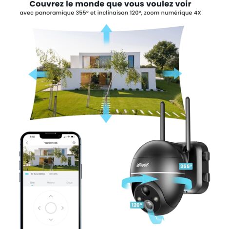 Caméra Solaire Extérieure WiFi - 5MP Vision Nocturne Couleur - 360° PTZ - Détection Humaine PIR - IP65