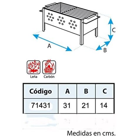 Barbacoa Carbon Rectangular Sobremesa Parrilla Cincada 31 X 21 X 14 Cm