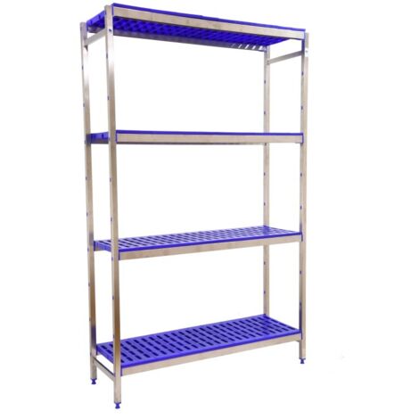 Estantería metálica sin tornillos SIMONINOX de 4 estantes (160x329x50cm) INOX Y AZUL (1/4)