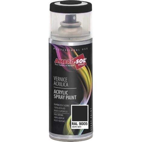 Spray acrílico negro mate RAL-9005 400ml – Pintura acrílica de alta calidad – Acabado mate para metales – Aplicación precisa y uniforme – Ambro-Sol (1/5)