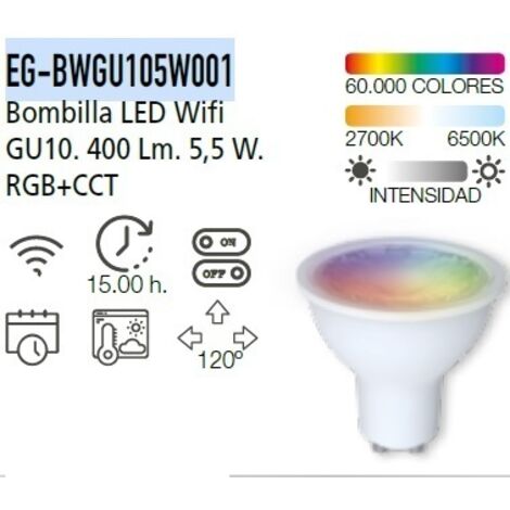 BOMBILLA WIFI CCT (2700K - 6500K) & RGB GU10 5W 400LM BL ENE
