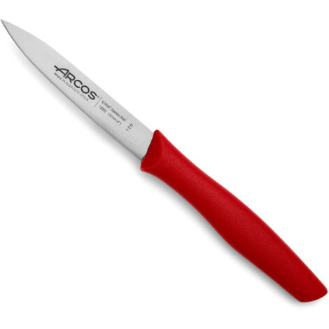 Cuchillo Mondador Arcos Nova 188622 de acero inoxidable Nitrum y mango de Polipropileno, de color rojo hoja de 10 cm en caja expositora