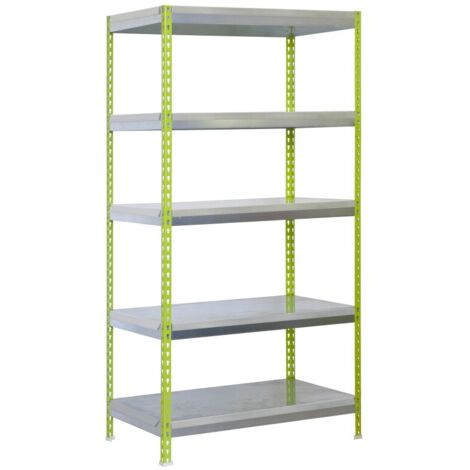 Estantería metálica sin tornillos SIMON GARDEN de 5 estantes (200x100x45cm) VERDE Y GALVANIZADO (1/5)