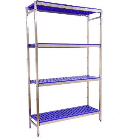 Estantería metálica sin tornillos SIMONINOX de 4 estantes (200x166x50cm) INOX Y AZUL (1/4)
