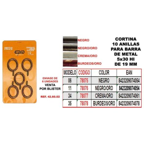 Anilla cortina 19mm hogar met ne deco 2 epid 10 pz