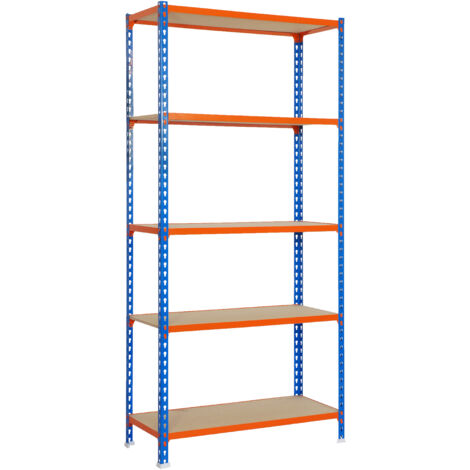 ESTANTERIA METAL 5 ESTANTES MADERA SIN TORNILLOS 200 X 100 X 50 CM AZUL/NARANJA 150KG/EST - 458100025201055 (1/5)
