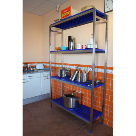 Estantería metálica sin tornillos SIMONINOX de 4 estantes (200x126x50cm) INOX Y AZUL