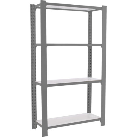 Estantería metálica sin tornillos OFFICLICK de 4 estantes (150x90x40cm) GRIS Y BLANCO