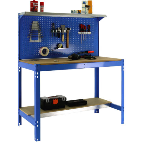 Banco de trabajo SIMONWORK de 3 estantes (144,5x151x61cm) AZUL Y MADERA