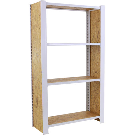 Estantería metálica sin tornillos OFFICLICK de 4 estantes (150x80x30cm) BLANCO Y OSB (1/5)