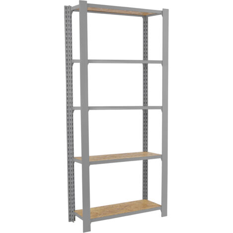 Estantería metálica sin tornillos OFFICLICK de 5 estantes (210x80x30cm) GRIS Y OSB (1/5)