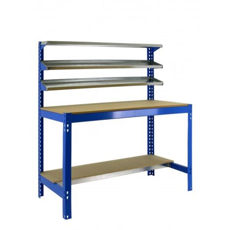 Banco de trabajo SIMONWORK de 5 estantes (144,5x91x61cm) AZUL Y MADERA (1/10)