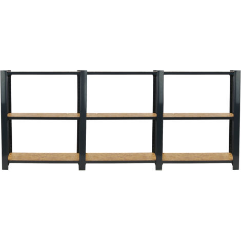 Estantería metálica sin tornillos OFFICLICK de 3 estantes (100x240x30cm) ANTRACITA Y OSB (1/5)