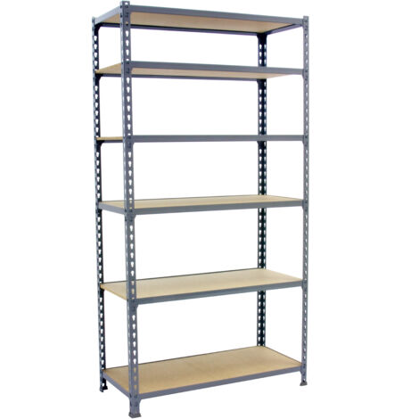Estantería metálica sin tornillos SIMONCLICK de 6 estantes (250x100x40cm) GRIS Y MADERA (1/5)