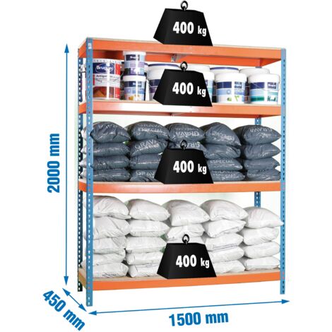 Estantería metálica sin tornillos SIMONRACK de 4 estantes (200x150x45cm) AZUL-NARANJA Y MADERA (1/2)
