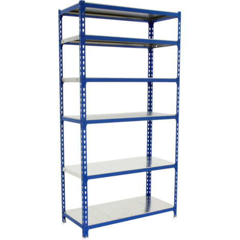 Estantería metálica sin tornillos SIMONCLICK de 6 estantes (250x90x40cm) AZUL Y GALVANIZADO