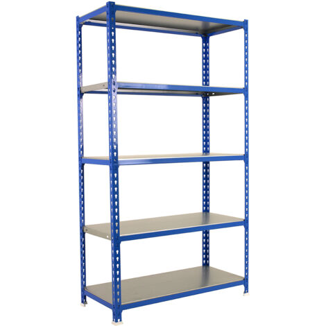 Estantería metálica sin tornillos SIMONCLICK de 5 estantes (180x80x30cm) AZUL Y GALVANIZADO