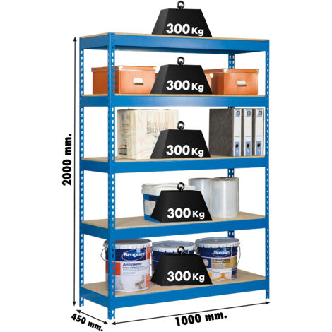 Estantería metálica sin tornillos SIMONRACK de 5 estantes (200x100x45cm) AZUL Y MADERA (1/5)