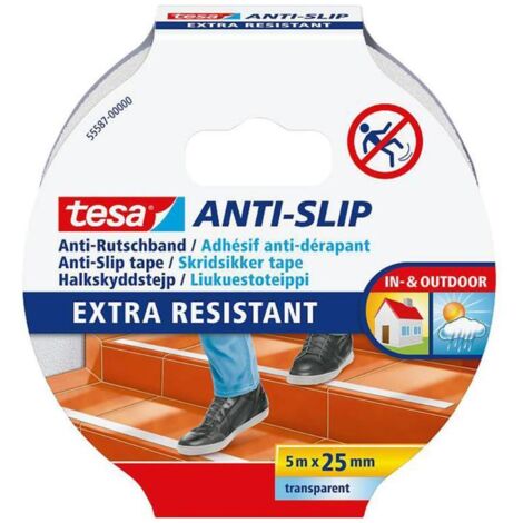TESA cinta antideslizante 5x25mm transparente , Cinta antideslizante adhesivaRollo de 5 metrosAncho de la cinta 2,5cmColor TransparenteResistente al agua ,a la int