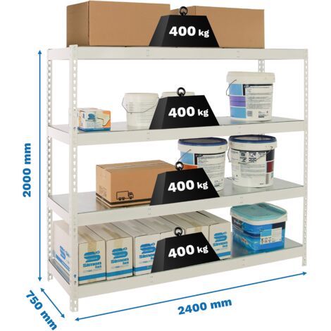 Estantería metálica sin tornillos SIMONRACK de 4 estantes (200x240x75cm) BLANCO Y GALVANIZADO