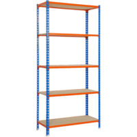 ESTANTERIA METAL 5 ESTANTES MADERA SIN TORNILLOS 200 X 100 X 50 CM AZUL/NARANJA 150KG/EST - 458100025201055