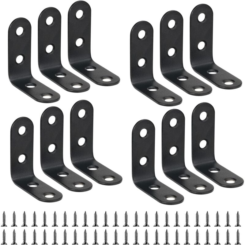 12 Pièces équerre de Fixation 40mmX40mm Equerre de Fixation Noir Angle Droit Support en forme de L 40mm équerre Angle 90 Degrés en Acier Inoxydable équerre étagère pour Bois Meubles Placard Support