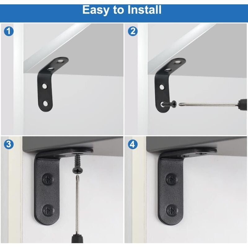 12 Pièces équerre de Fixation 40mmX40mm Equerre de Fixation Noir Angle Droit Support en forme de L 40mm équerre Angle 90 Degrés en Acier Inoxydable équerre étagère pour Bois Meubles Placard Support 4