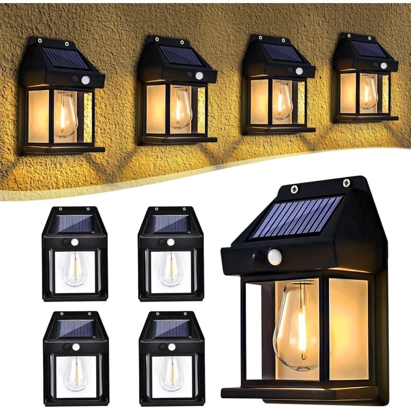 Lampe Solaire Exterieur, Lampe Murale Solaire avec Détecteur de Mouvement, 3 Modes Applique extérieure Murale Solaire, IP65 Imperméable, Pour Jardin, Balcon, Cour (4) [Classe énergétique A]