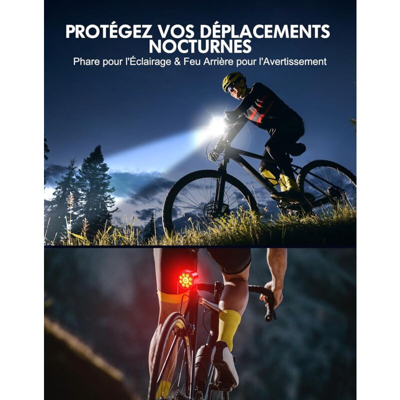 Kit Lumière Vélo Mohard Rechargeable - Phare Avant Et Feu Arrière LED - 8/12 Modes - Étanche IPX6