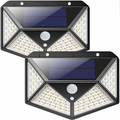 Lot de 2 Lampe Solaire Extérieur 100LED, avec détecteur de mouvement, Ip65 Extérieur étanche, avec 3 modes, pour jardin, clôture, terrasse, porte d'entrée, garage