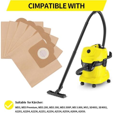 10 Pièces  -6.959-130.0 Dustbag en Papier, Sac pour aspirateur karcher , Wet & Dry Aspirateur de Remplacement, sac aspirateur karcher WD3 WD3 Premium SE4001 MV3 WD3200 WD3500P A2204 A2534