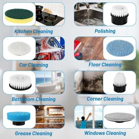 Brosse de Nettoyage lectrique sans Fil, Brosse de Nettoyage sans Fil avec 9 ttes de Brosse remplaables, vadrouille lectrique avec poigne rglable pour Salle de Bain, Cuisine, Voiture (Blanc)