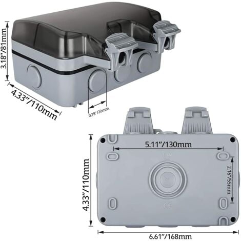 Prise étanche complète Extérieure 16 A IP66 avec interrupteur, boîte de dérivation étanche, interrupteur extérieur étanche mural double pour Cuisine, Salle de Bain, Garage, Piscine et Jardin