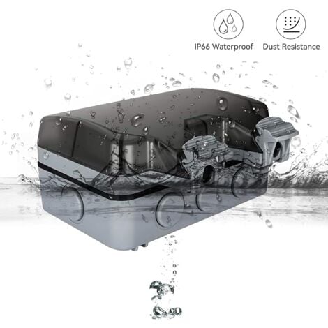 Prise étanche complète Extérieure 16 A IP66 avec interrupteur, boîte de dérivation étanche, interrupteur extérieur étanche mural double pour Cuisine, Salle de Bain, Garage, Piscine et Jardin