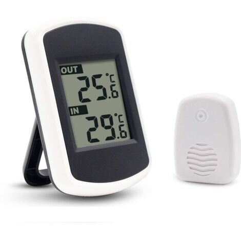 LCD Digital Thermomètre sans fil pour intérieur ou extérieur， mini capteur de température ambiante, petit précise testeur de météo dans la maison chambre et bureau, blanc