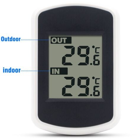 LCD Digital Thermomètre sans fil pour intérieur ou extérieur， mini capteur de température ambiante, petit précise testeur de météo dans la maison chambre et bureau, blanc