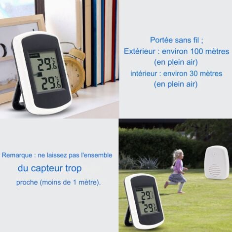 LCD Digital Thermomètre sans fil pour intérieur ou extérieur， mini capteur de température ambiante, petit précise testeur de météo dans la maison chambre et bureau, blanc