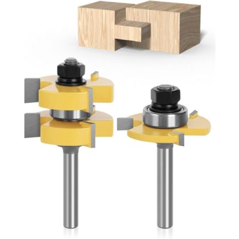 Lot de 2 coffret de fraise pour defonceuse et affleureuse manche Jeu de couteaux en forme de T à 3 dents forme de tige en T de 8 mm Outil de Travail du Bois