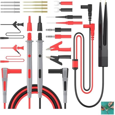 Kit de Câbles de Test Multi 21 en 1 Multimètre Électrique Câble Test avec Pinces Crocodile de Test Ressort Sonde Grabber Fiche Banane pour Tension Voltmètre pour Testeur Circuit Tension