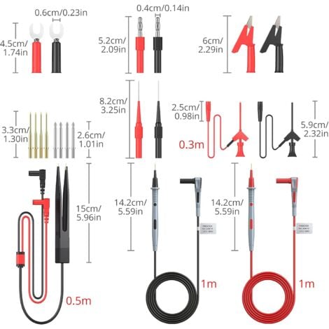 Kit de Câbles de Test Multi 21 en 1 Multimètre Électrique Câble Test avec Pinces Crocodile de Test Ressort Sonde Grabber Fiche Banane pour Tension Voltmètre pour Testeur Circuit Tension