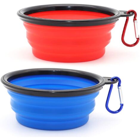2 Pièces de Bol pour Chien Portable Pliable Bol pour Chien,Gamelles de Voyage pour Chien et Chat Bols (350ml, Bleu et Rouge)