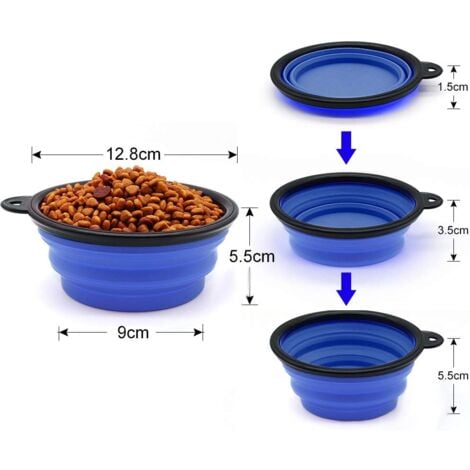 2 Pièces de Bol pour Chien Portable Pliable Bol pour Chien,Gamelles de Voyage pour Chien et Chat Bols (350ml, Bleu et Rouge)