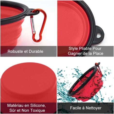 2 Pièces de Bol pour Chien Portable Pliable Bol pour Chien,Gamelles de Voyage pour Chien et Chat Bols (350ml, Bleu et Rouge)