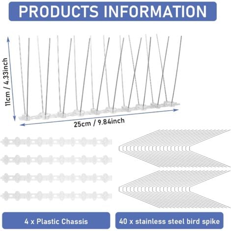 Pic Anti Pigeon Inoxydable, 25cm x 4 Pièces Pique Anti Pigeon pour Balcon, Respectueux des Animaux Pic Anti Oiseaux, Anti-Escalade Enceintes pour Moineaux Hirondelles Corneilles Chat