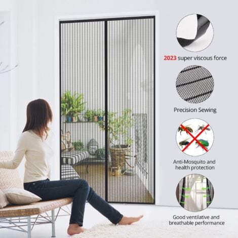 Rideau moustiquaire Porte Magnétique 120x220cm Fermeture Automatique Maille Ultra Fine Moustiquaire porte fenetre Porte Rideau de Porte Anti Mouche Bande Adhésive Installation Sans Perçage, Noir